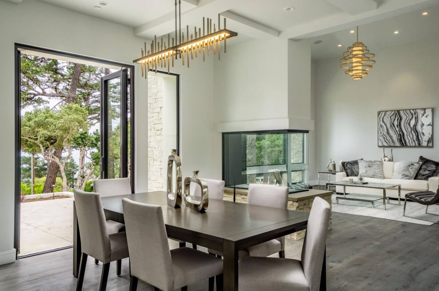 Contemporary living area with layered neutrals